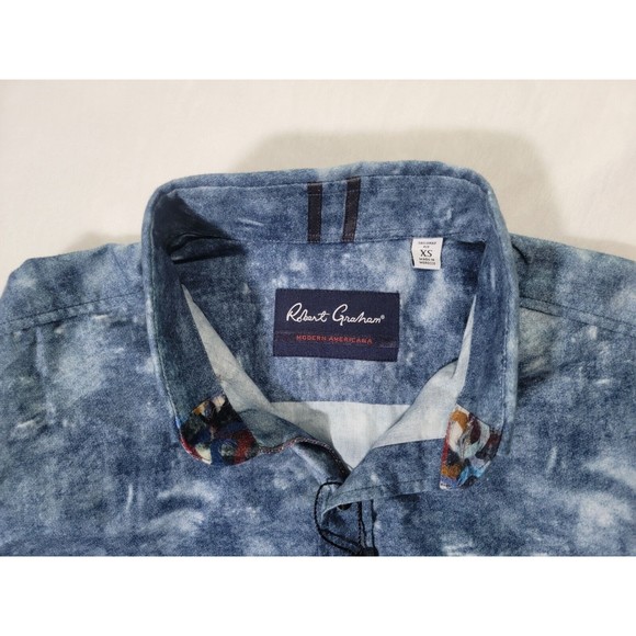 Robert Graham Ferndale Cotton Twill Woven Button Down Long Sleeve Shirt Blue XS - Picture 7 of 12